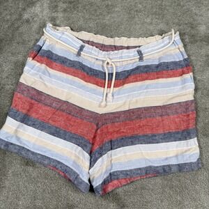 J. Jill Love Linen Striped Paperbag Waist Nautical Coastal Pull On Short Size LG